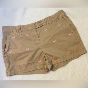 Vineyard Vines Women's Khaki Shorts with Pink Embroidery
